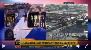 VIDEO| Periodista de Canal 13 culpaba a encapuchados de incendio de micro y es desmentido en vivo por Carabineros