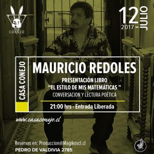 Mauricio Redolés presentará su nuevo libro "El estilo de mis matemáticas" en Casa Conejo