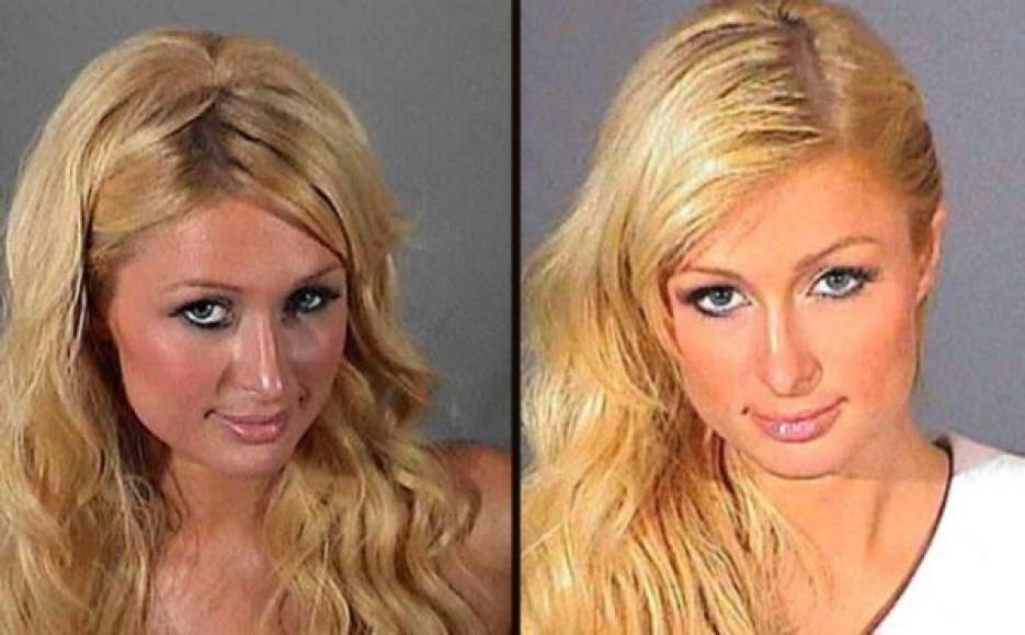 Paris Hilton posando en dos imágenes la primera vez que fue arrestada por conducir sin licencia
