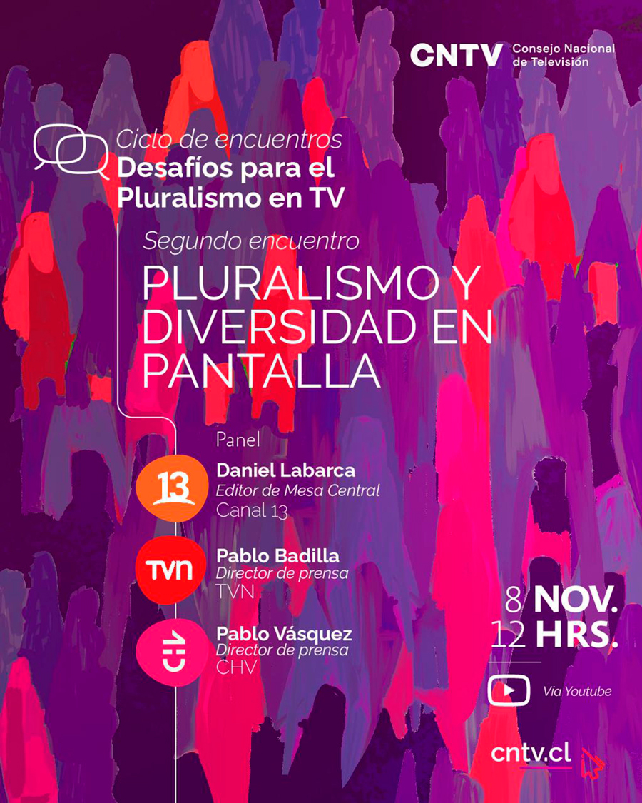 Afiche del seminario del Consejo Nacional de Televisión sobre “Pluralismo y diversidad en pantalla”