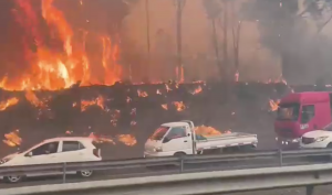 VIDEO| Captan a automovilistas en medio de humo y atasco en La Araucanía por incendio