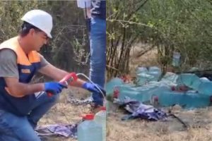 VIDEO | Encuentran cerca de 60 bidones con posible líquido acelerante en cerro de Coronel