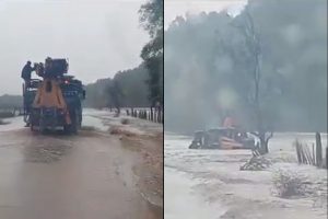 VIDEO| "El agua te lleva y te arrastra": Camión se vuelca por la corriente en la ruta Curicó-Hualañé