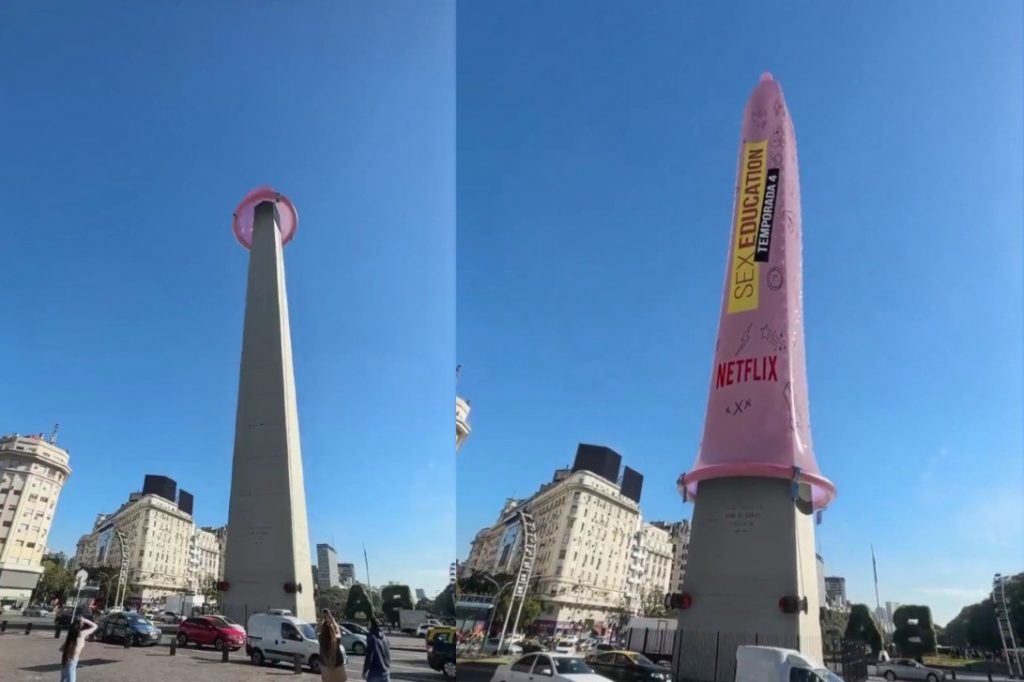 VIDEO| "Para el que dice que le aprieta": Cubren el obelisco de Buenos Aires con un preservativo