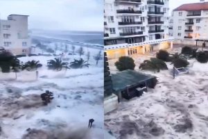 Marejada ciclónica de la tormenta Bettina arrasa con resort turístico en Rusia
