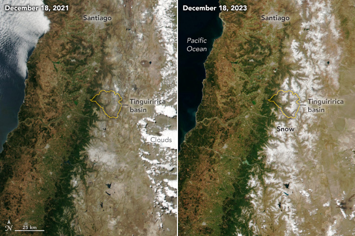 Agua para el año: Satélites muestran que hace 8 veranos no había tanta nieve en los Andes