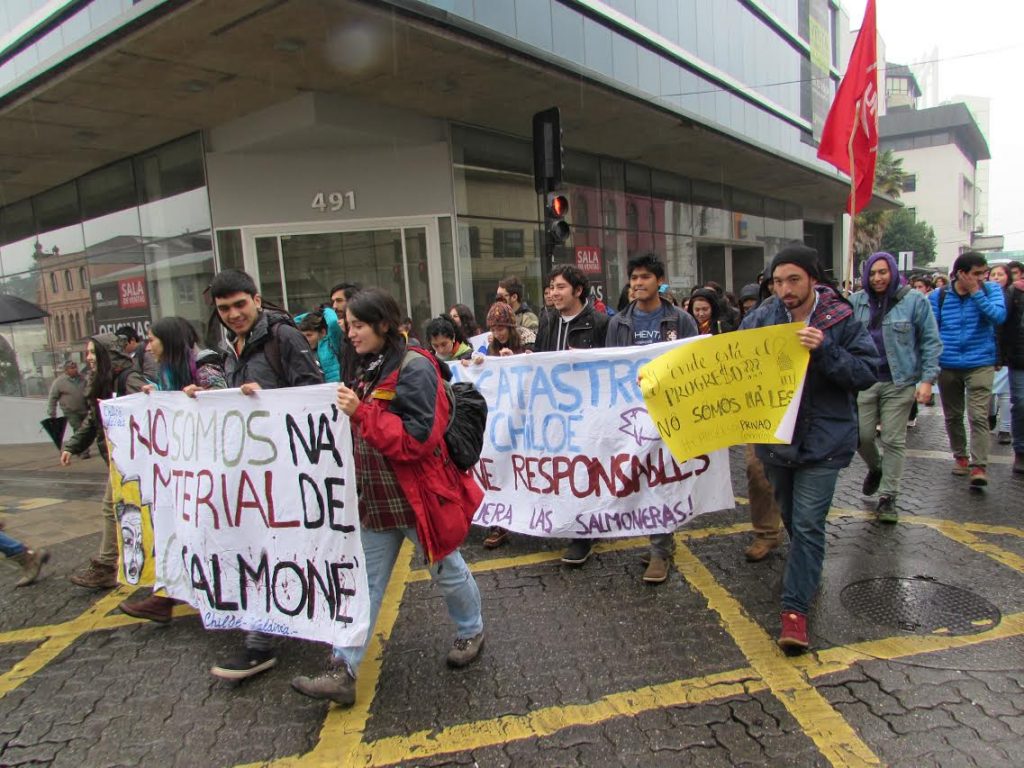 Estudiantes y pescadores marcharon en Valdivia en apoyo a movilizaciones en Chiloé