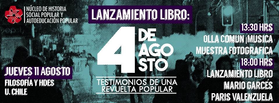 Núcleo de Investigación de la Universidad de Chile lanzará libro sobre jornada de protesta del 4 de agosto de 2011