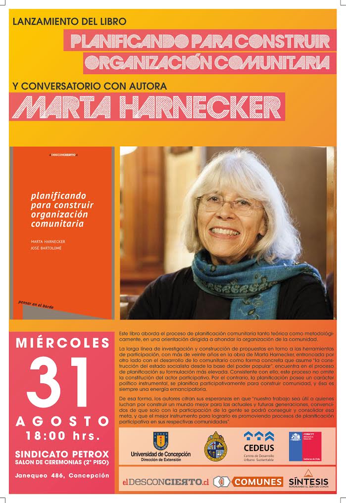 Marta Harnecker lanza libro en Concepción sobre trabajo comunitario