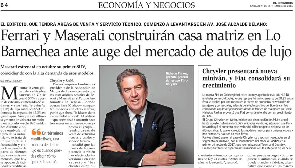 ¿Crisis económica? El Mercurio anuncia que marcas de autos de lujos Ferrari y Maserati abrirán casa matriz en Chile