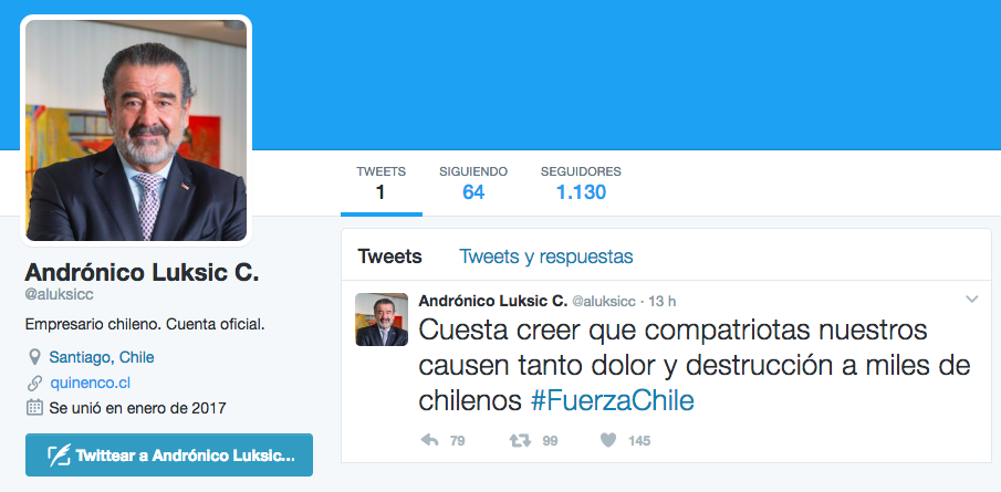 Un Twitter como cualquiera, pero poderoso: Luksic estrena cuenta oficial en la red social de 140 caracteres