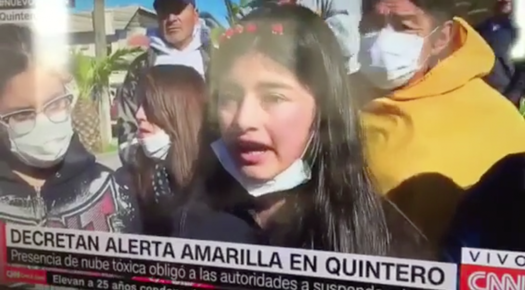 El admirable reclamo de niña de Quintero: «Perdemos nuestro derecho a estudiar por el aire cochino que tiran las empresas»