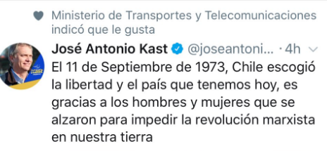 Contralorito le para los carros a la cuenta de Twitter del Ministerio de Transporte tras darle like a José Antonio Kast