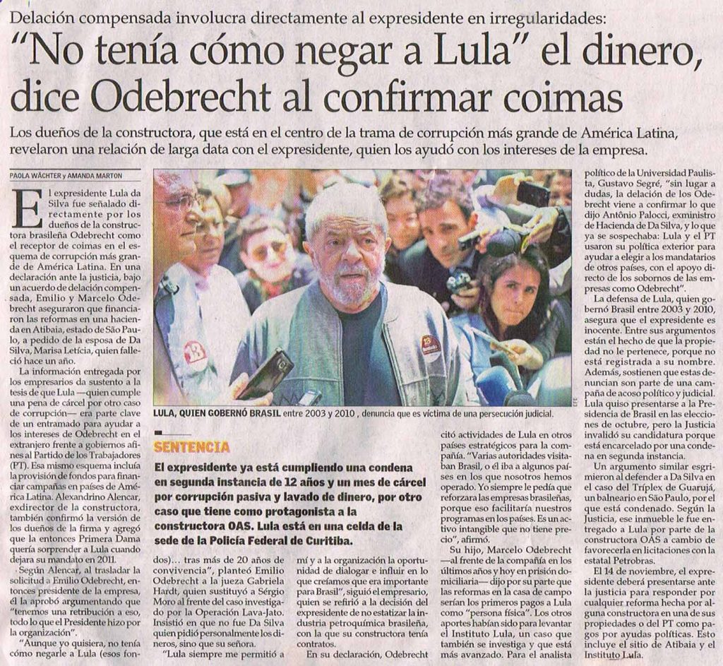 El Mercurio distorsiona las noticias sobre Lula y omite la corrupción de Cardoso y la derecha en Brasil