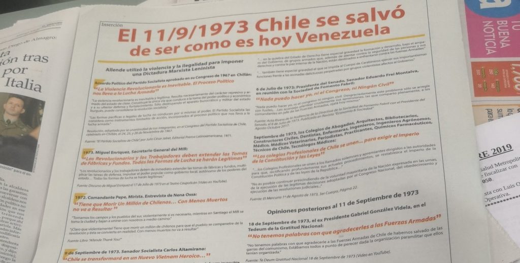 REDES| «Negacionistas»: Repudian impresentable inserto de El Mercurio sobre el 11 de septiembre de 1973