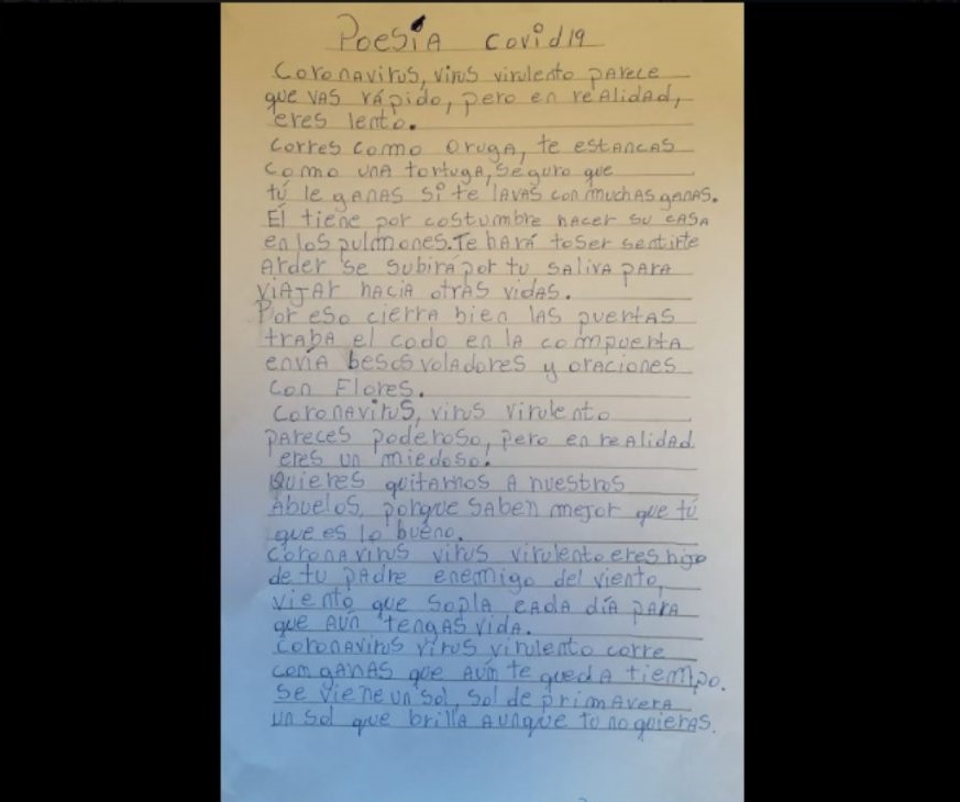 Niño de sexto básico escribió poema sobre el coronavirus y arrasó en redes sociales